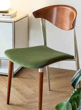 法式中古风实木餐桌椅轻奢高级家用卧室书房大c靠背绿色丝绒椅子