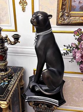 四十斤重工 法式别墅欧式客厅美式电视柜落地黑色动物大豹子摆件