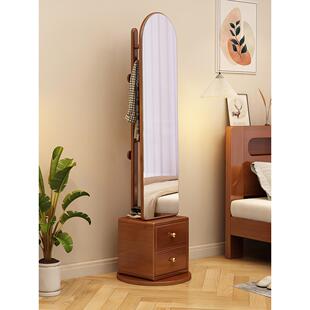 轻奢穿衣镜实木全身镜落地家用衣帽架带镜子卧室简约可旋转试衣镜