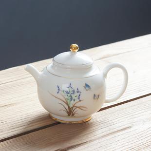 描金防烫单壶 羊脂玉白瓷泡茶壶陶瓷功夫茶具家用大号茶壶中式