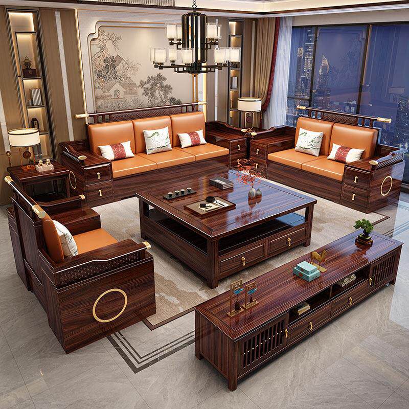 新中式乌金木实木沙发组合大小户型冬夏两用轻奢高端别墅客厅家俱