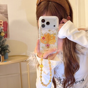 金闪闪好运金色柚子叶透明imd手机壳适合苹果13/14/15/16/17promax公主ins风丨氛围感拍照好看丨苹果手机壳