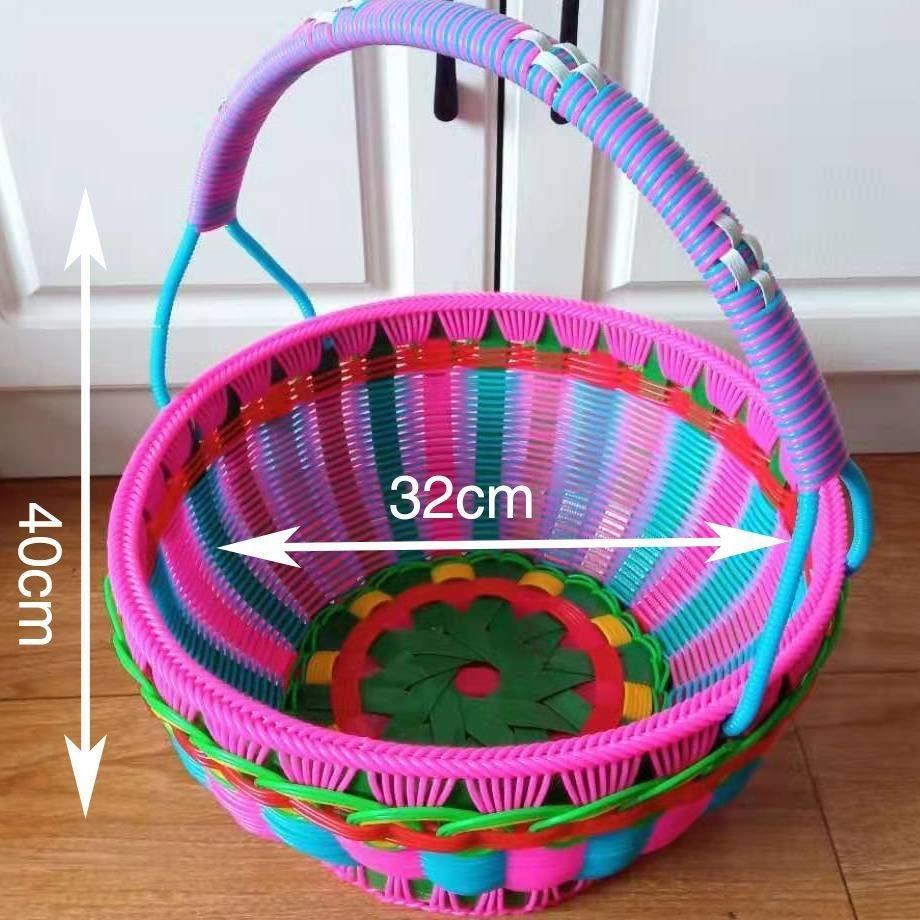 手工编织水果篮子收纳筐手提塑料编织篮提菜篮子拜神篮收纳篮成品