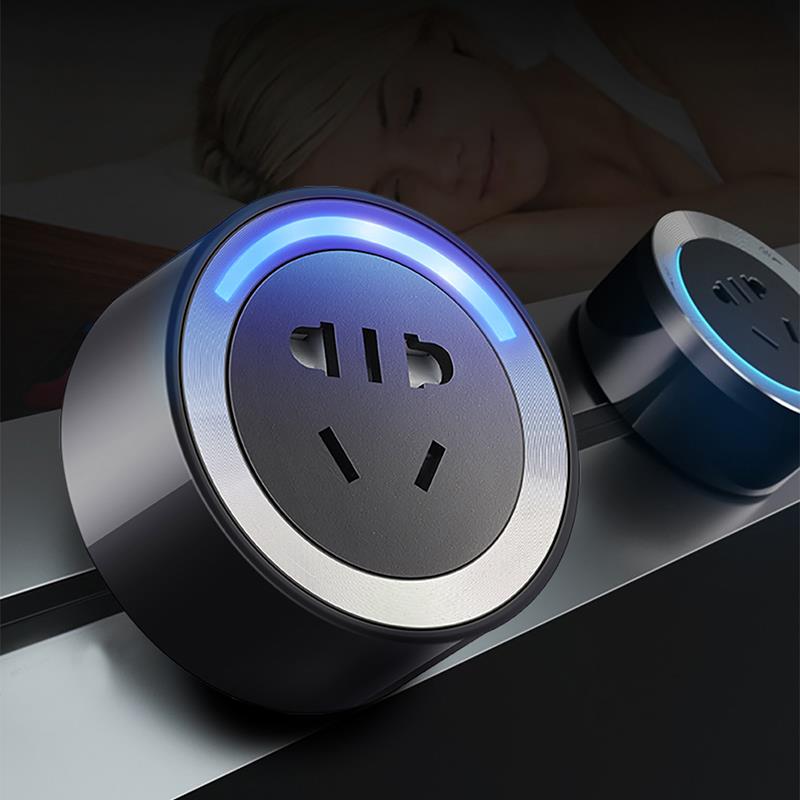 壹蜂 LED灯旋转适配器黑色标准轨道英式双USB移动插座 环彩色灯