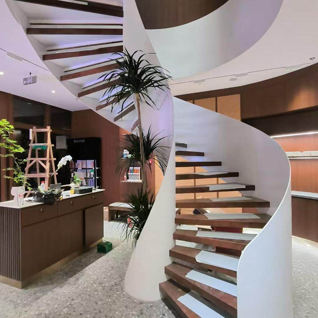 铁艺旋转楼梯弧形楼梯玻璃扶手钢结构直梯网红阁楼楼梯室内楼梯