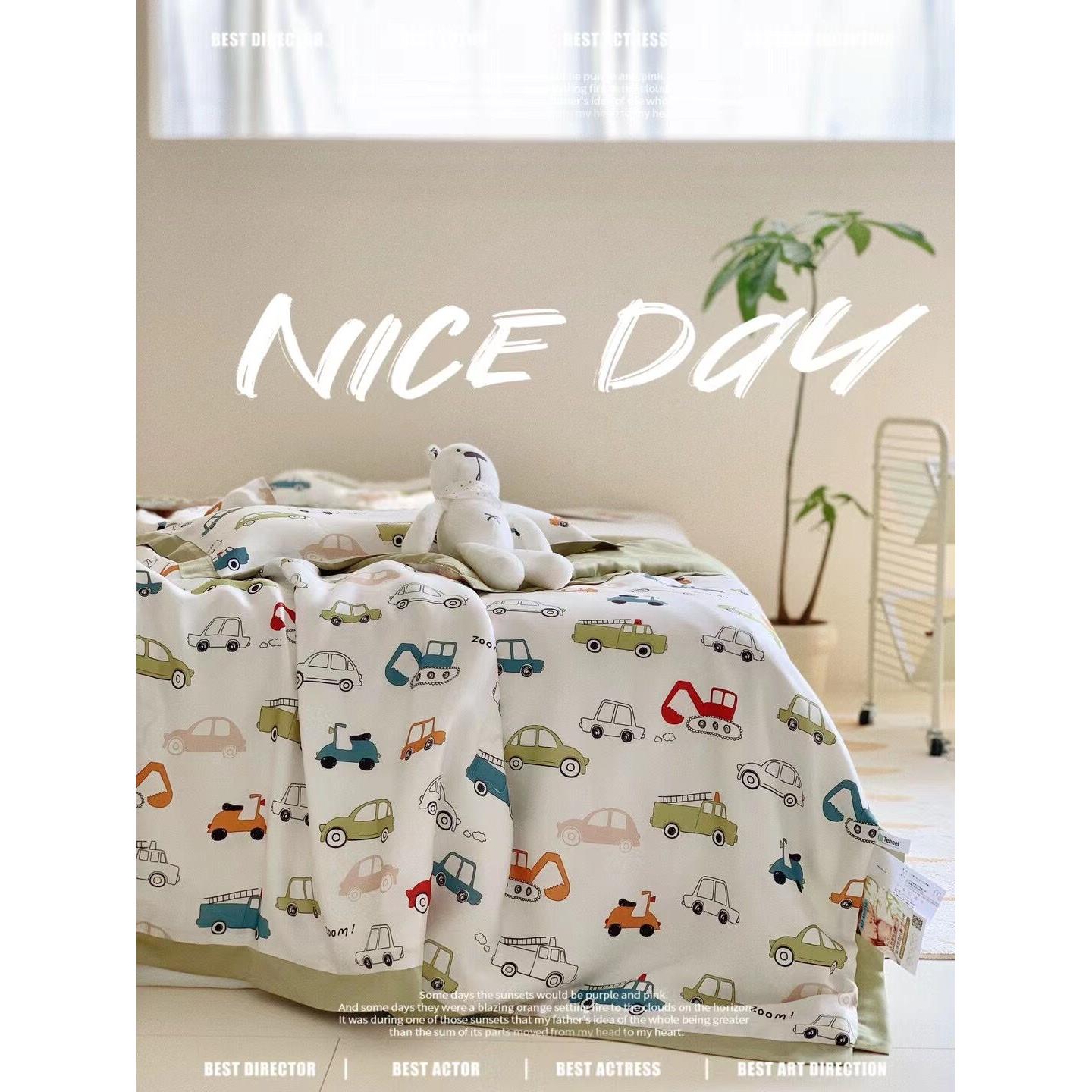 卡通儿童挖掘机60支兰精天丝夏凉被空调被夏季幼儿园宝宝冰丝薄被