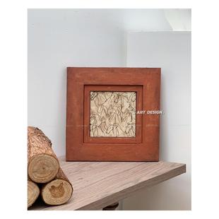 画马元 饰画 橙色轻中古手绘立体木雕装 素样板房客厅电表箱 ART