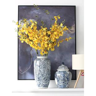 跳舞兰彷真花高品质客厅卧室电视柜黄色插花明媚温馨装饰假花花束