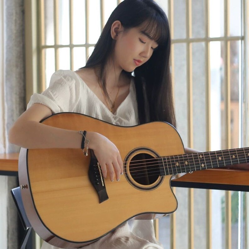 40寸单板吉他guitar亮光复古色吉他41寸民谣木吉他jita面单