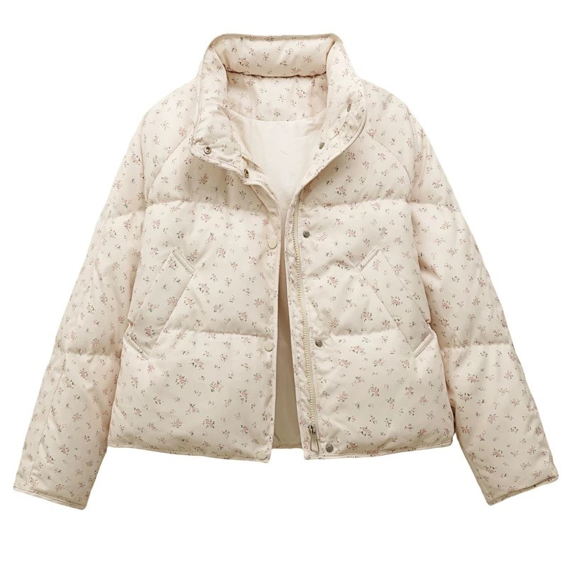 韩系碎花公主短款羽绒棉服女2024秋冬季新款加厚小个子面包服外套