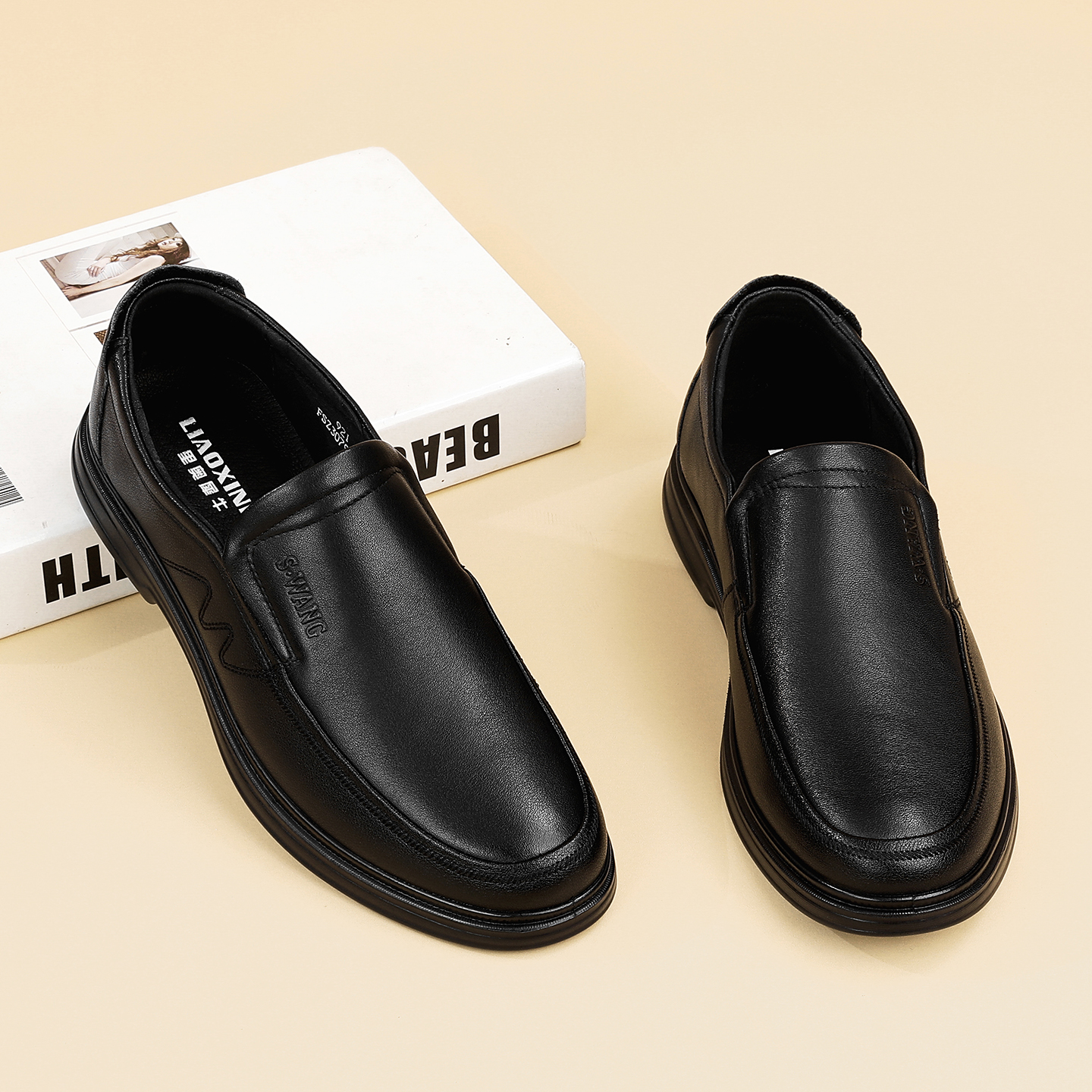 里奥犀牛时尚套脚平底一脚蹬爸爸鞋男鞋春秋季真皮商务休闲皮鞋男