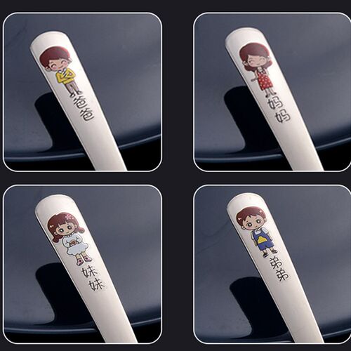 家用304不锈钢亲子勺创意卡通一家人勺子儿童宝宝吃饭汤勺小调羹