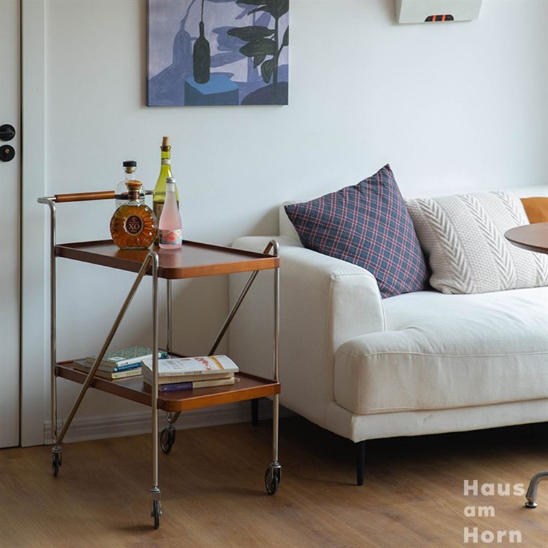 复古实木小推车简约沙发边几可移动茶几家用客厅餐边柜收纳置物架