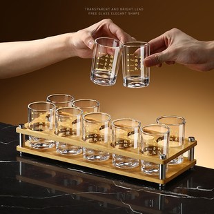 加厚10只装二两啤酒杯文案带刻度商用轻奢钢化玻璃小号喝酒杯