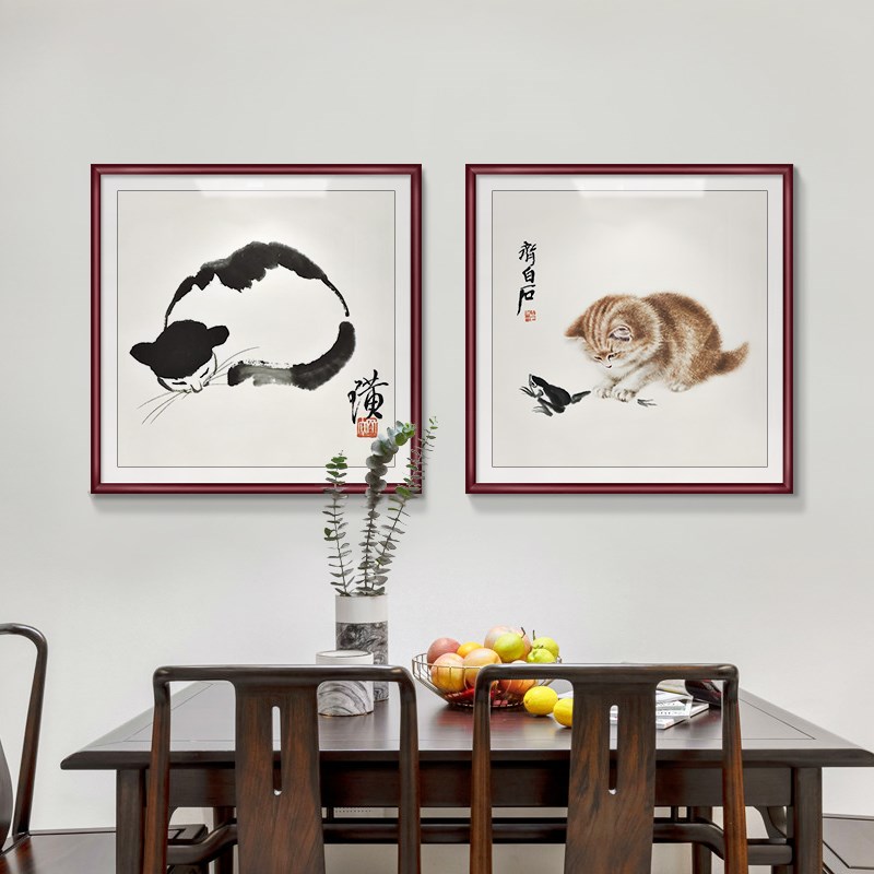 齐白石新中式餐厅装饰画玄关斗方饭厅壁画动物卧室儿童房床头挂画图片