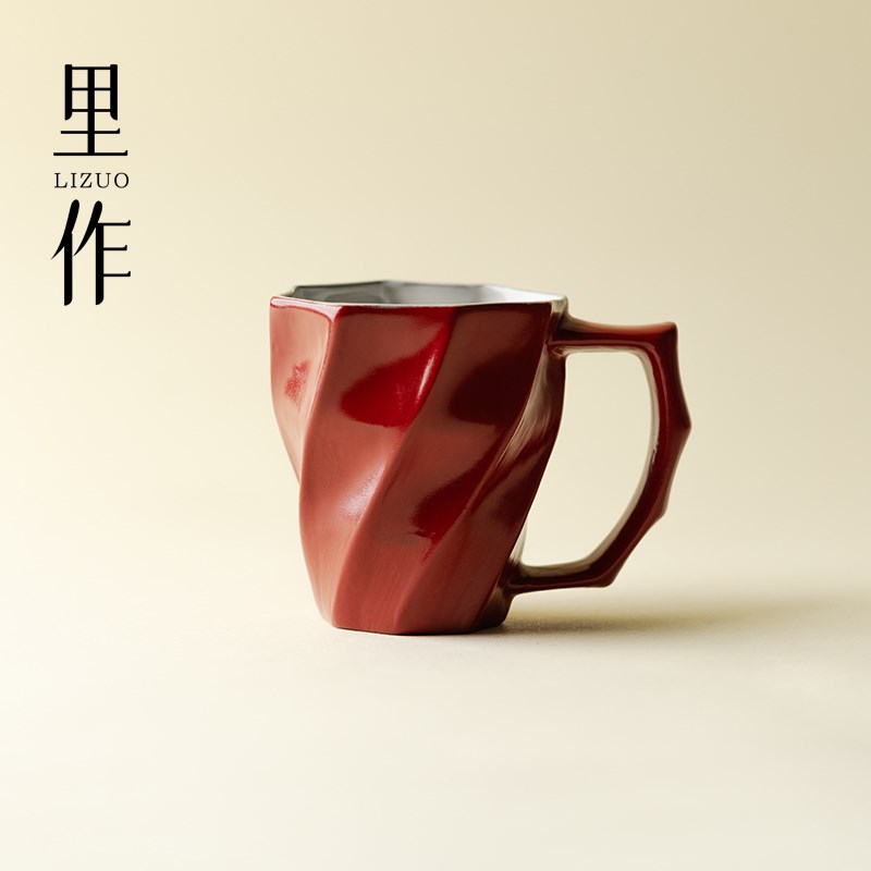 里作高端中国红咖啡杯高颜值创意办公茶水杯日式陶艺大漆红马克杯