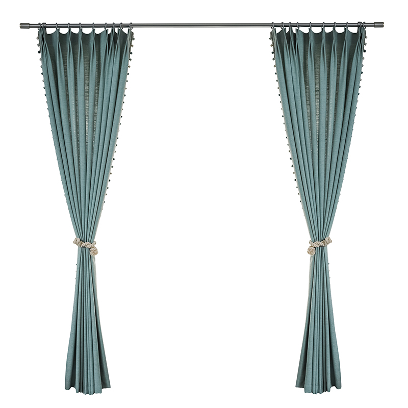 欧式现代简约轻奢高端亚麻半遮光蓝色窗帘客厅落地窗飘窗纯色定制