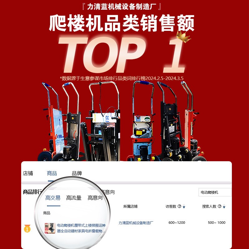 电动爬楼机履带式上楼梯搬运神器全自动建材家具电折叠载物搬运车