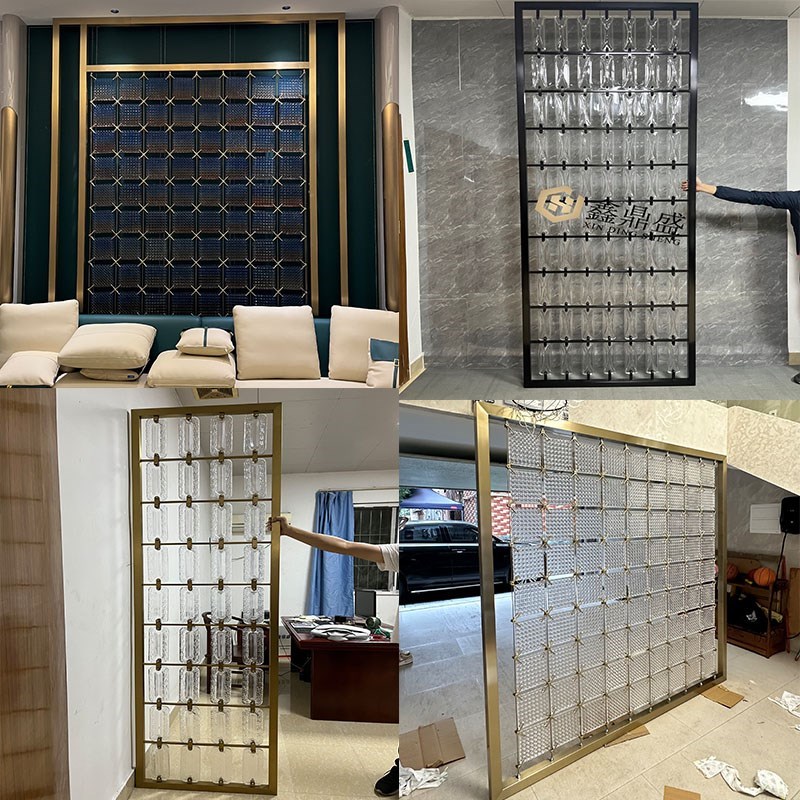 热销不锈b钢水晶挂片艺术玻璃屏风隔断客厅玄关酒店背景墙