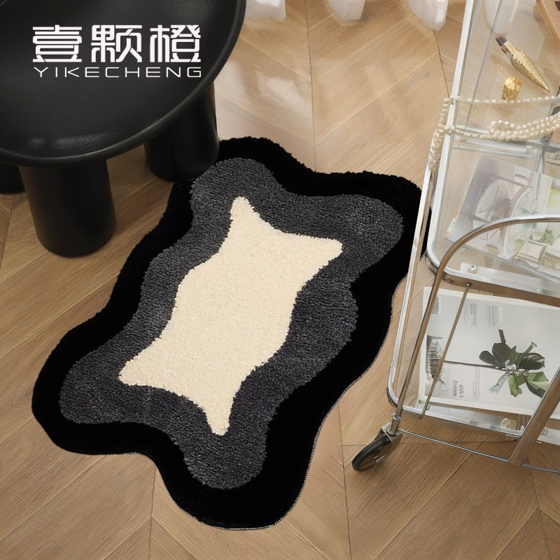 黑白脚垫卫生间浴室吸水防滑垫洗手间门口地垫植绒地毯卧室床边毯