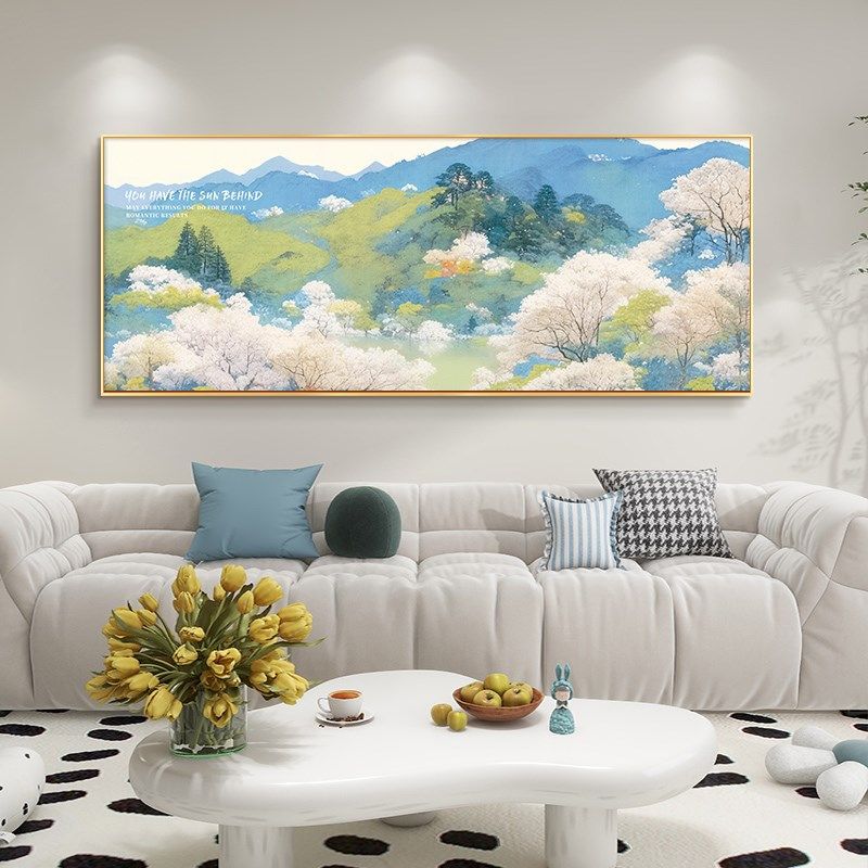 客厅装饰画奶油风沙发背景墙挂画手绘油画大气卧室风景壁画