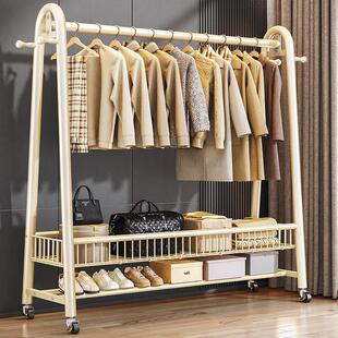 转角落地衣架带筐房间挂衣服的架子卧室立式加粗衣帽架阳台晾衣l1