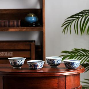 微瑕仿古手绘青花瓷茶杯主人杯单杯陶瓷功夫茶具茶杯品茗杯茶碗