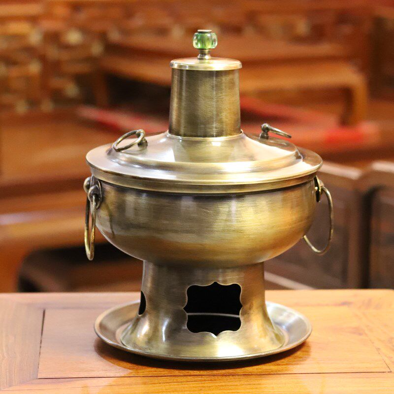 大同黄铜老式手工铜火锅炊锅什锦绛州火锅商用暖锅加厚木炭火锅锅