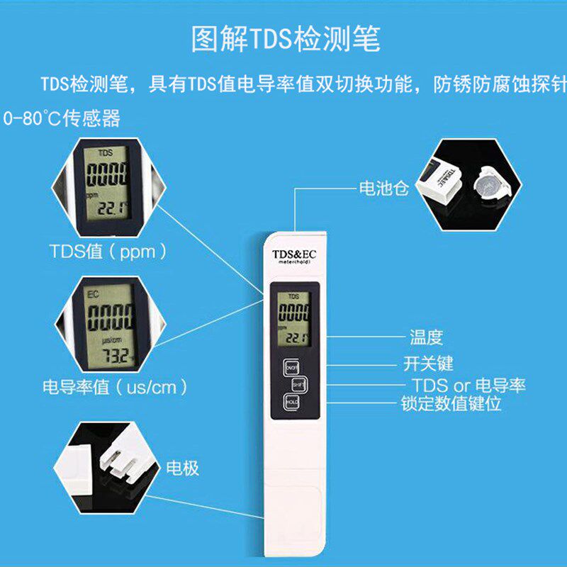 td水质测试笔电导率仪EC值检测仪器电解器硬度监测自来水鱼缸水