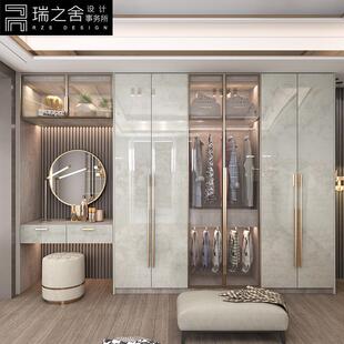 网红轻奢大衣柜家用卧室实木现代简约玻璃门带梳妆台定制 2023新款