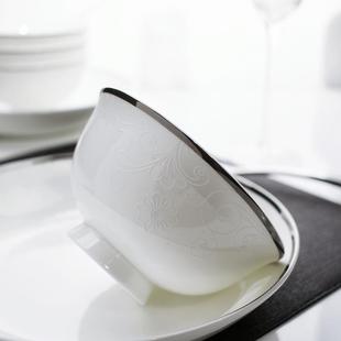 家用极简轻奢现代骨瓷餐具大米饭碗银边 4.5寸5寸6寸骨瓷碗套装