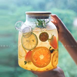 冷水壶凉水壶玻璃耐高温家用泡茶壶水果茶煮茶器烧水壶大容量 日式
