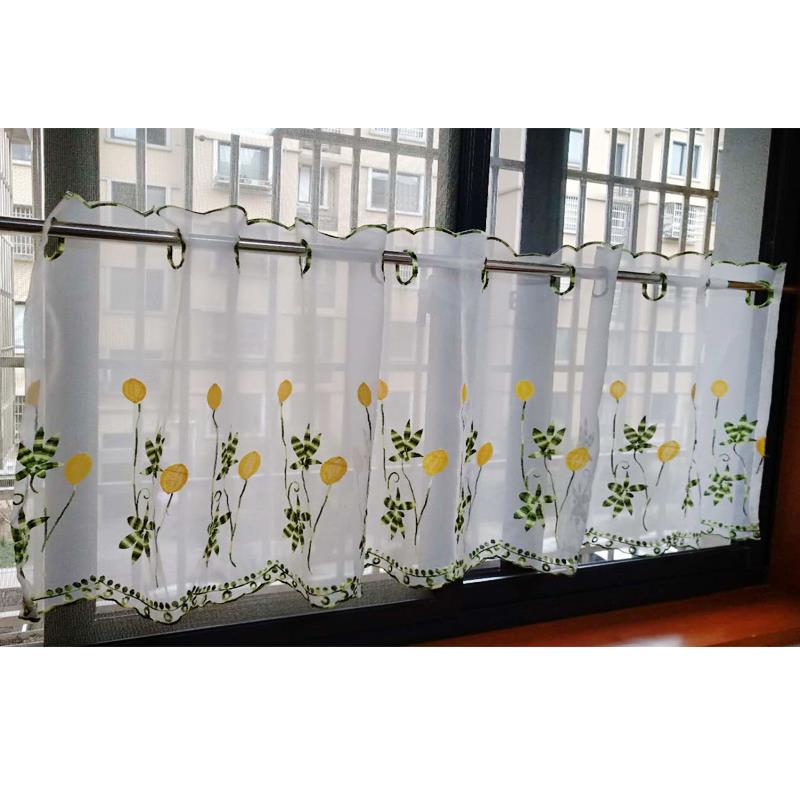 短款雏菊清新绣花短帘纱帘橱柜书柜半帘田园飘窗窗帘厨房装饰门帘