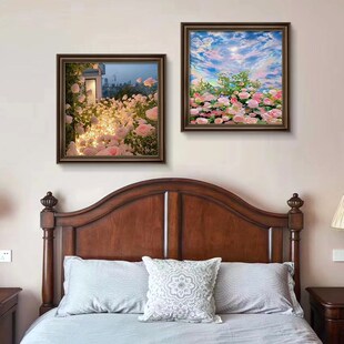 卧室床头装饰画主卧房p间挂画美式花卉墙面装饰高级感壁画小众艺