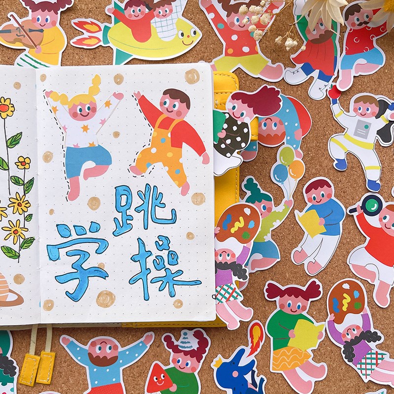 可爱卡通男孩女孩幼儿园涂鸦手帐贴纸宝宝成长相册装饰贴画自粘