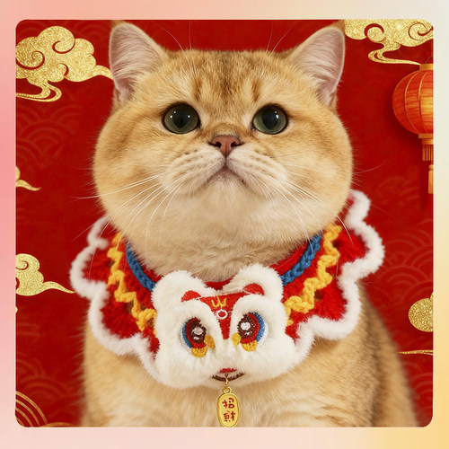 猫咪狗狗春节针织围脖喜庆装饰品