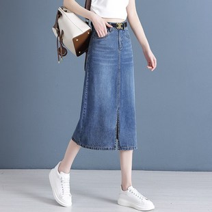天丝高腰牛仔裙女2025年新款 开叉半身裙子宽松显瘦a字裙 夏季 薄款