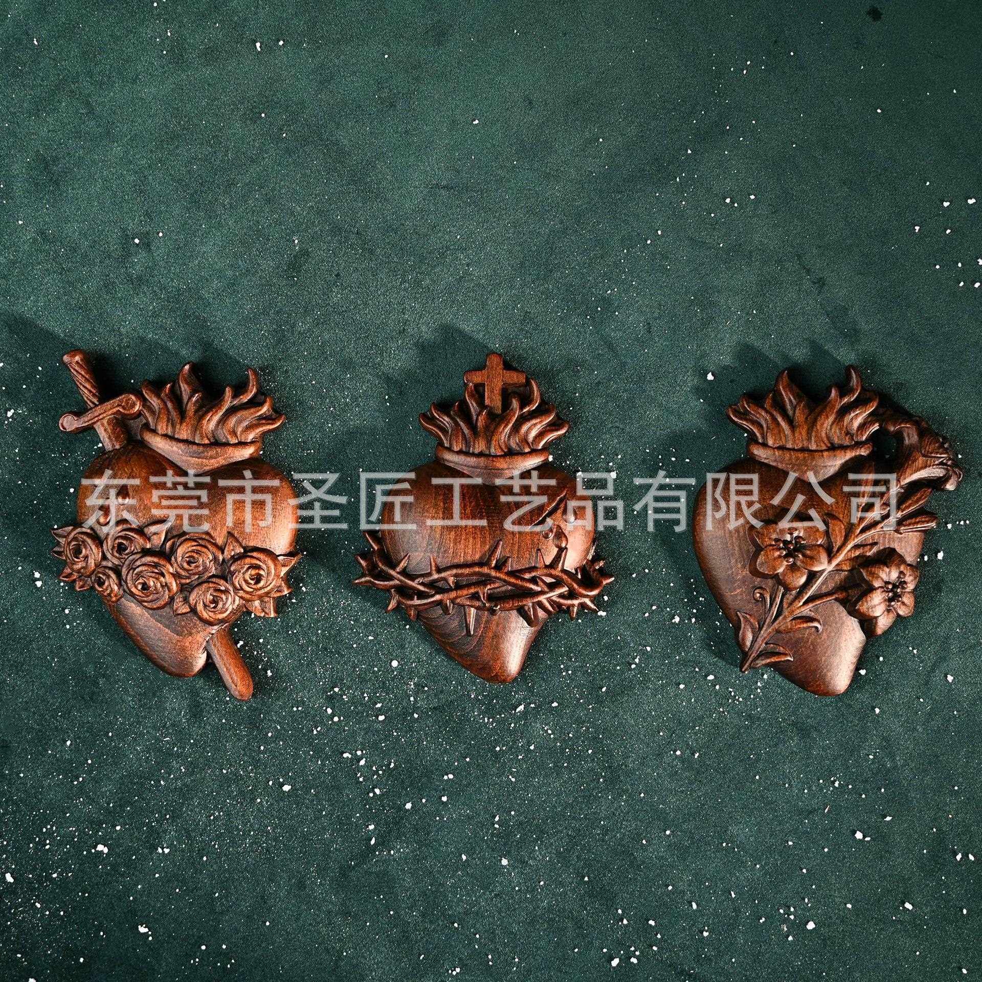 圣诞装饰品YS圣心木雕实木雕刻摆件木制工艺品复古高级感挂件