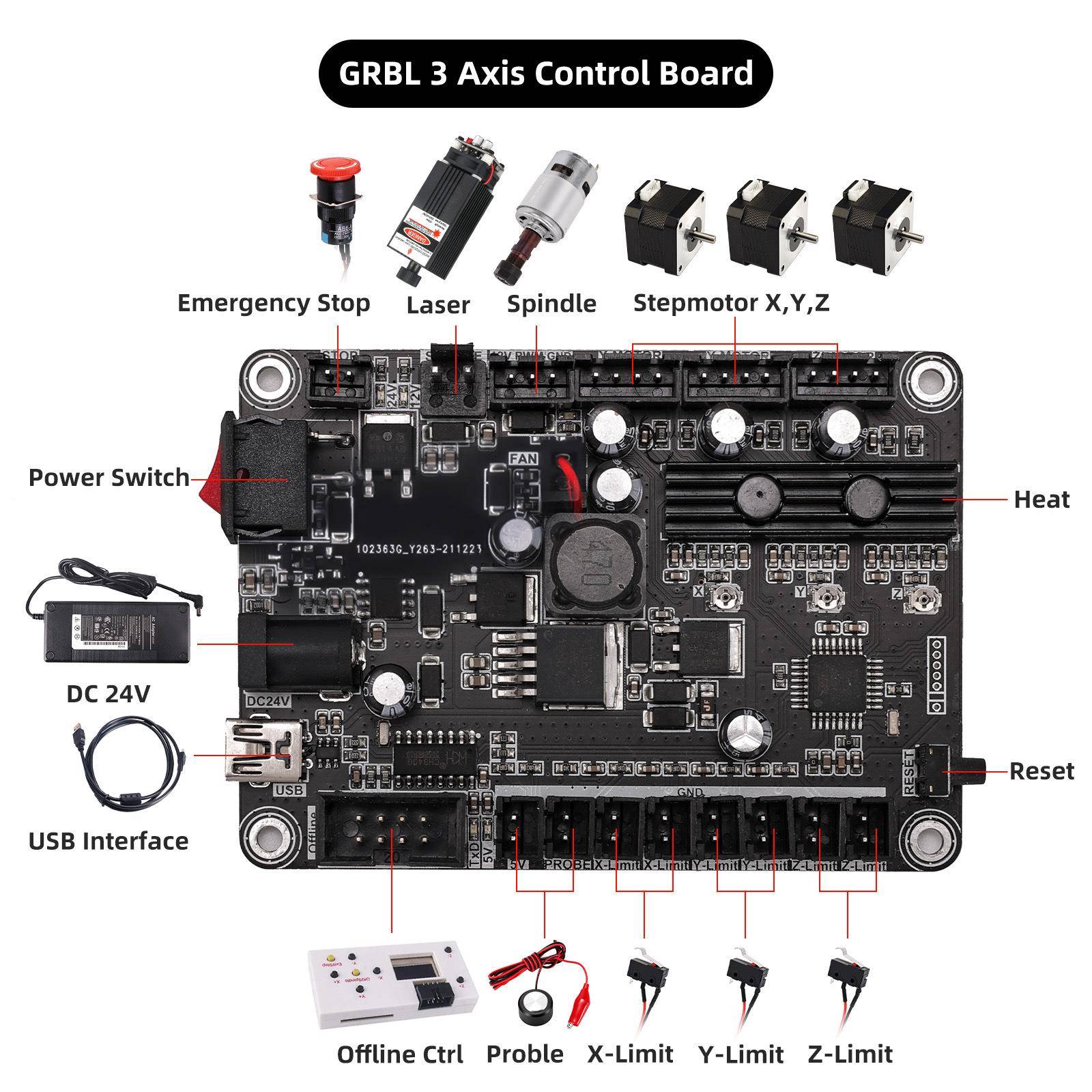 GRBL控制板可脱机激光雕刻机用USB 3轴控制板DIY小型CNC雕刻机、