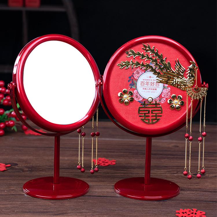 喜庆梳妆镜子婚镜新娘陪嫁婚庆用品结婚红色中式台式化妆镜