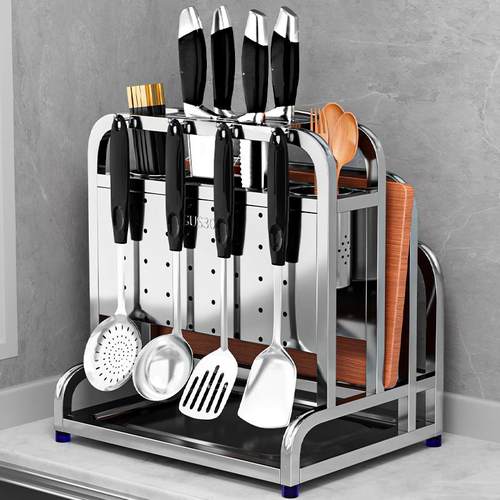 304不锈钢刀架置物架2024新款厨房刀具收纳架一体砧板菜板放置架