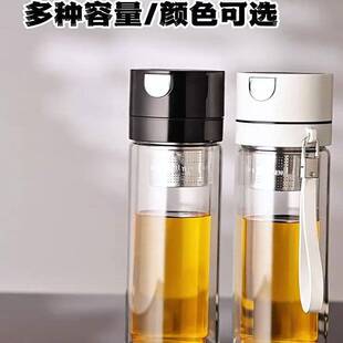 【限时减30】二合一键按压式玻璃杯防烫男泡茶杯车载磁吸茶水分离