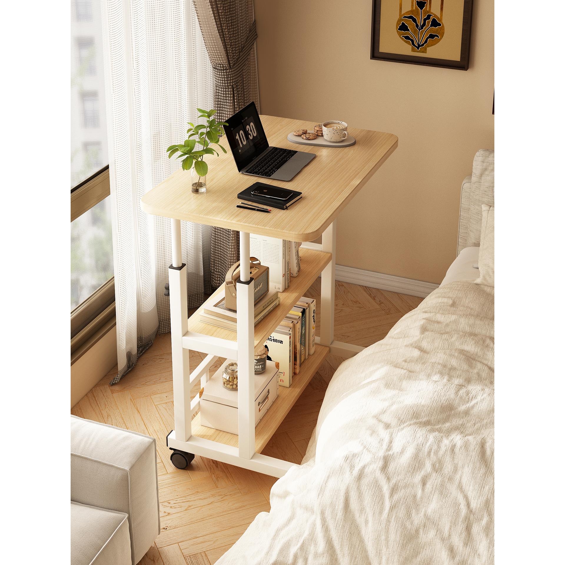 可移动床边电脑桌学生书架书桌一体式学习桌小户型桌子卧室床边桌