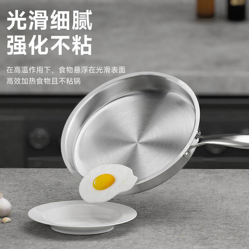 加厚煎锅304不锈钢平底锅家用无涂层宝宝辅食锅迷你煎蛋炒锅不粘