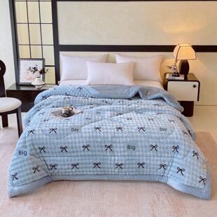 加绒兔兔牛奶绒冬被冬天加厚保暖被子盖毯珊瑚绒毛毯单双人豆豆被