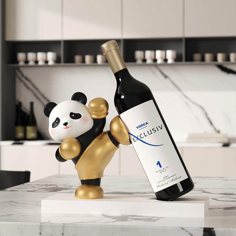 高级感熊猫红酒架摆件酒柜高档装饰客厅玄关轻奢工艺乔迁新居礼品