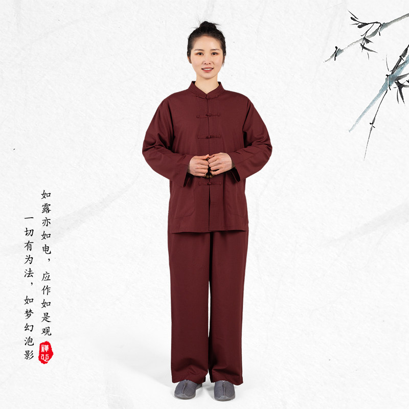 丝光棉居士服套装男女款居士禅修服传统布扣僧衣僧服海青服四季款