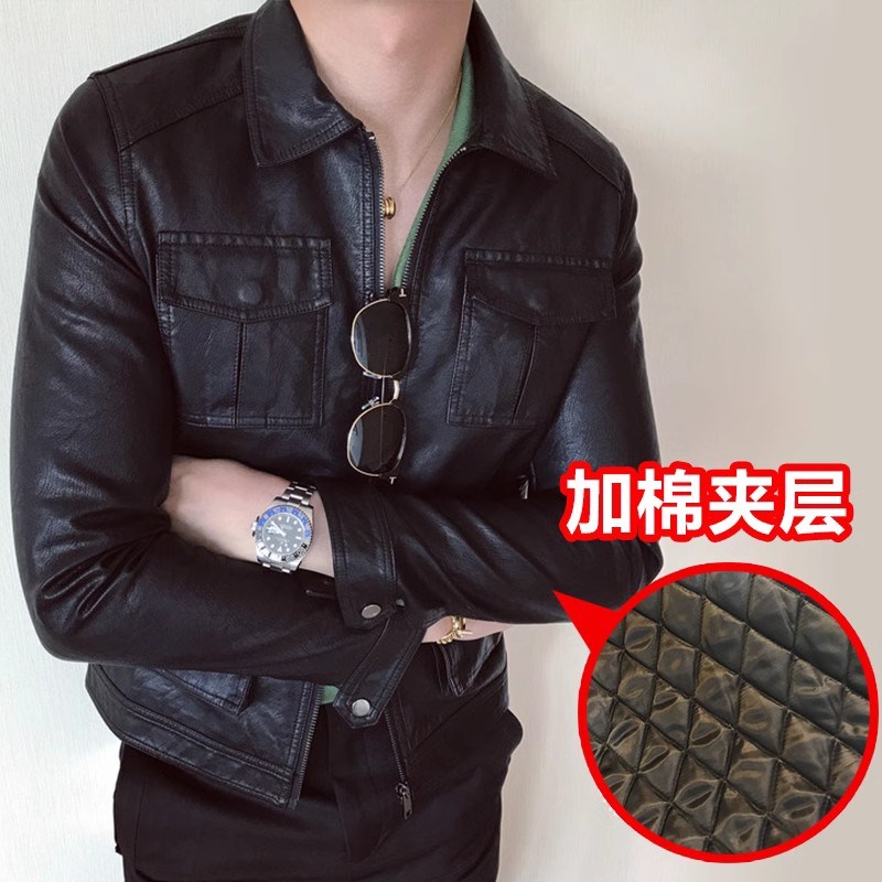 2024秋冬新短款高端皮衣外套男士潮流痞帅休闲修身帅气机车皮夹克