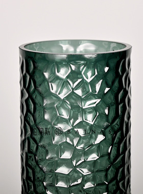 简约古典深墨绿色锤纹透明玻璃花瓶客厅酒店装饰品水培插花器摆件