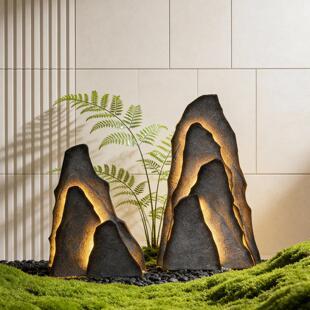 仿真玻璃钢石头氛围装饰灯造景园林配件景观假山陈列落地组合摆件